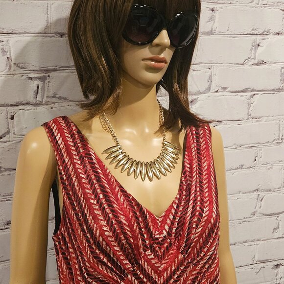 ALFANI - 100% silk sleeveless red herringbone print dress - Picture 6 of 10